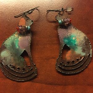Handmade Painted Sterling Silver Cat Earrings